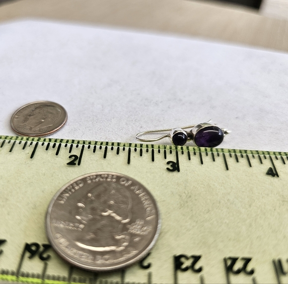 925 Sterling Silver Amethyst Drop Earrings Vintage - Picture 13 of 14